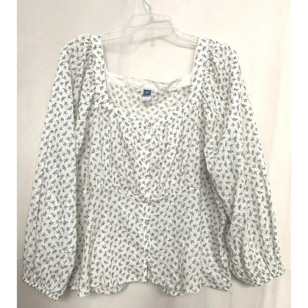 Old Navy Boho Cottagecore Cream Gold Ditsy Floral Square Neck Milkmaid Blouse XL